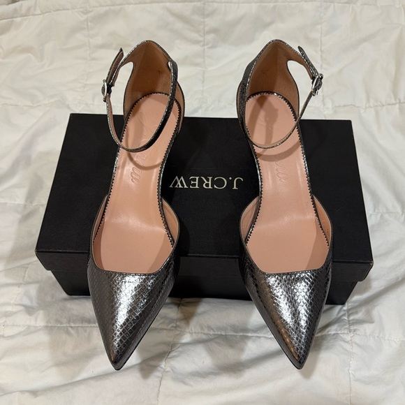 J Crew Collection pointed toe heels in Metallic snake-embossed leather BT882 NEW - Picture 1 of 9